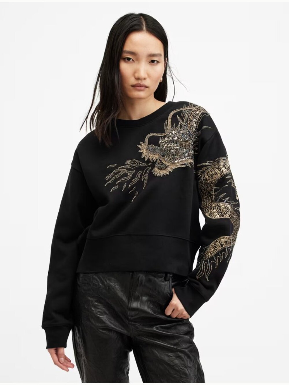 All Saints Dragon Embellished Separo Sweatshirt